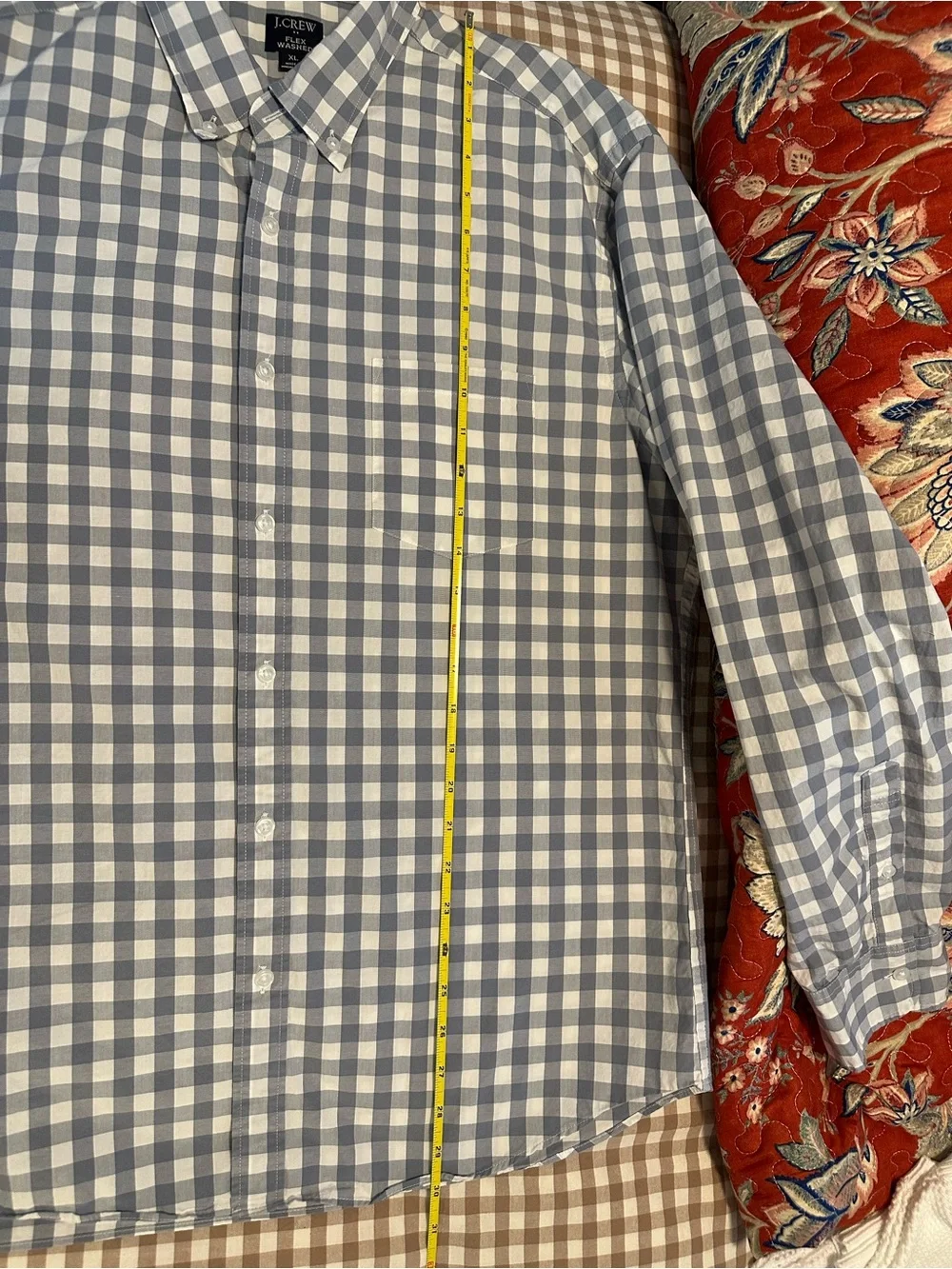J. Crew Men’s Light Blue and White Gingham Slim Fit Button-Down Shirt